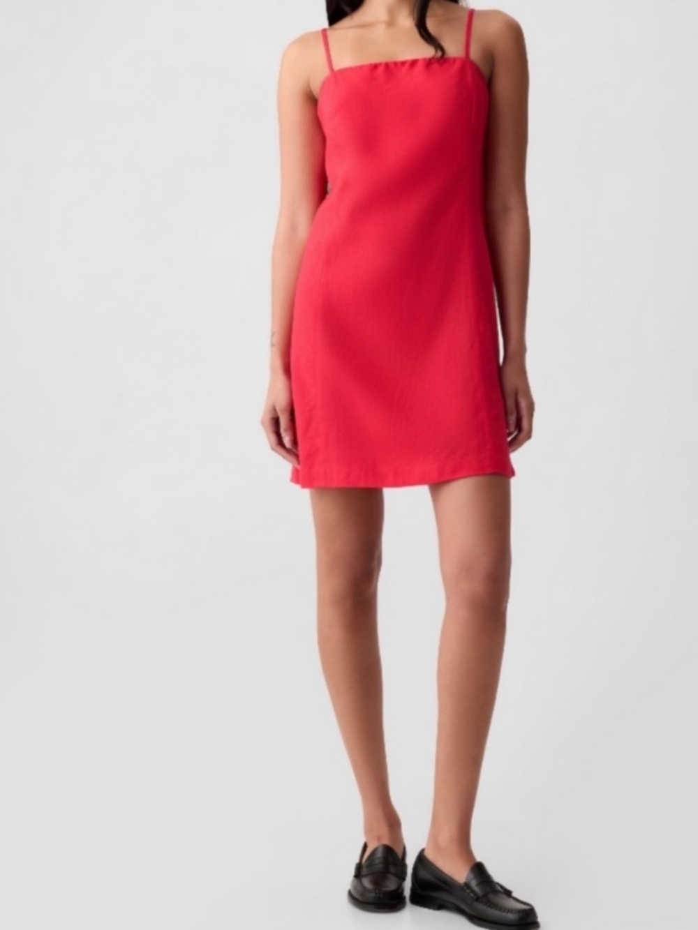 GAP Linen Blend Mini Dress Bright Red Sleeveless Square Neck NWT Size XL